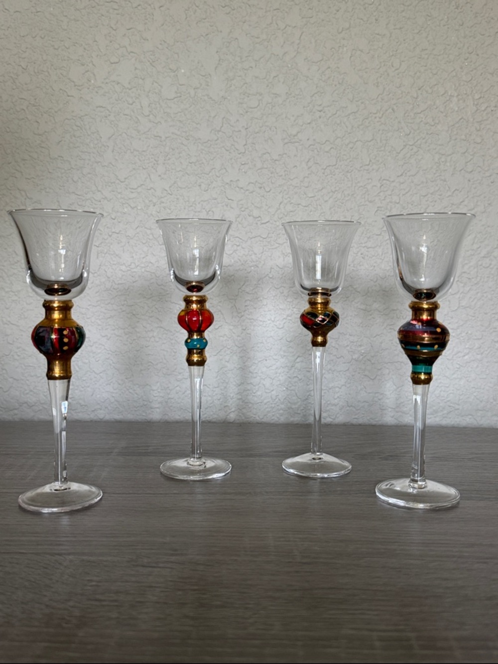 Handblown Decorative Glass Cordial Set with Gold Accents